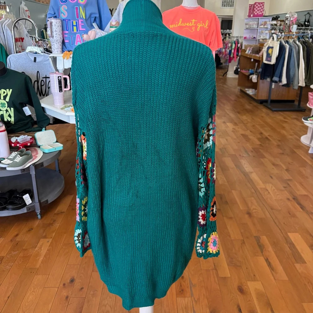 BLAKELEY Teal Crochet Sleeve Cardigan OS - Picture 5 of 7